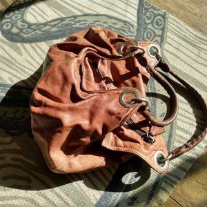 Eddie Bauer brown leather double strap hobo bag